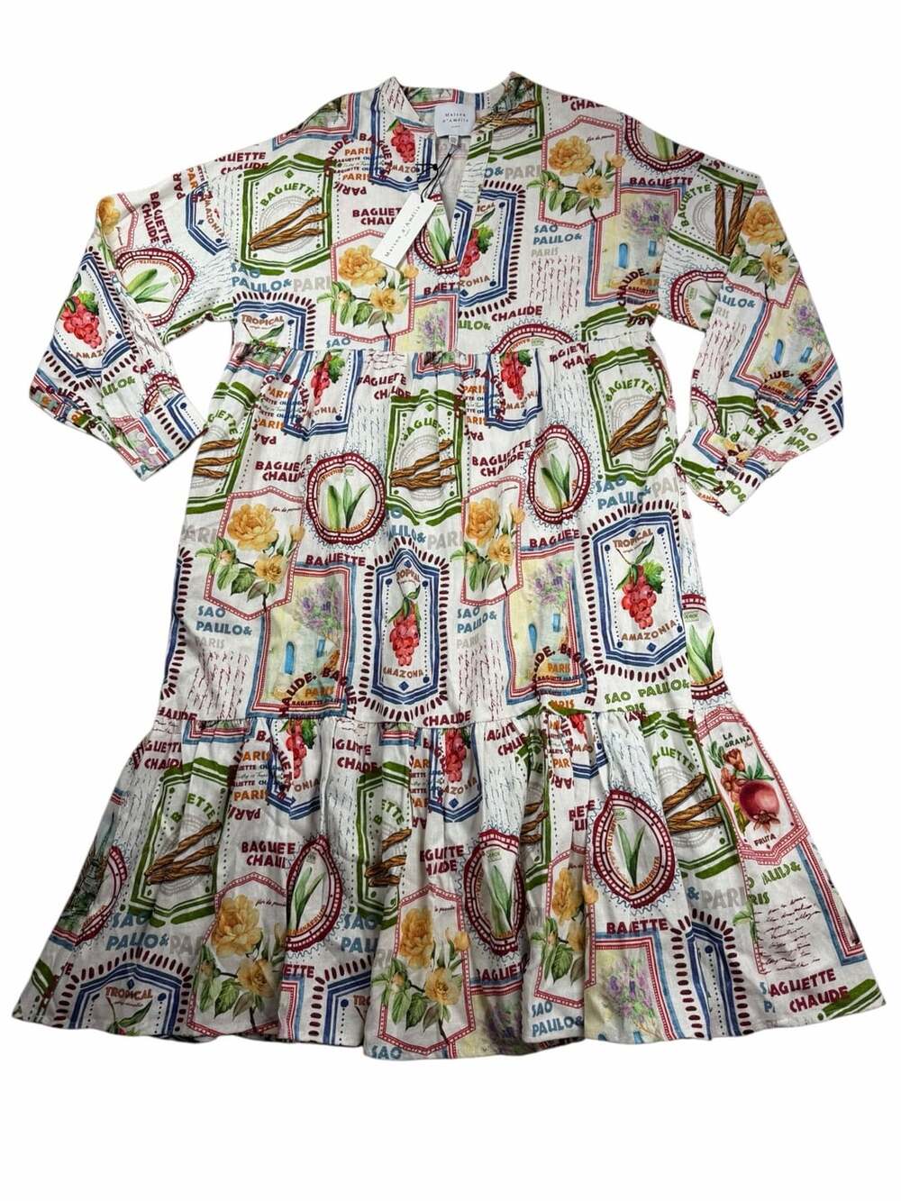 Maison d’Amelie Paris Midi Dress M French Market Print NWT Pockets
